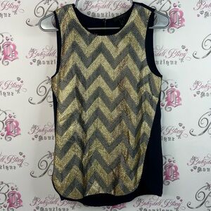 J. Crew tank top blouse shiny Chevron Patterned Gold and Black Women's Top